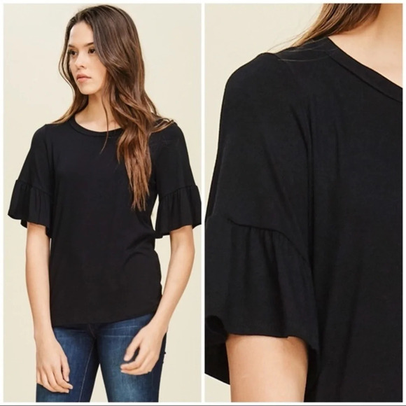 Boutique NWT Knit top with ruffle sleeve goth whisygoth minimalist casual - Picture 1 of 11